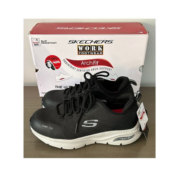 New Skechers Work Arch Fit Ebinal SR Black Sneaker Women’s Size 7 Composite Toe - Picture 2 of 9
